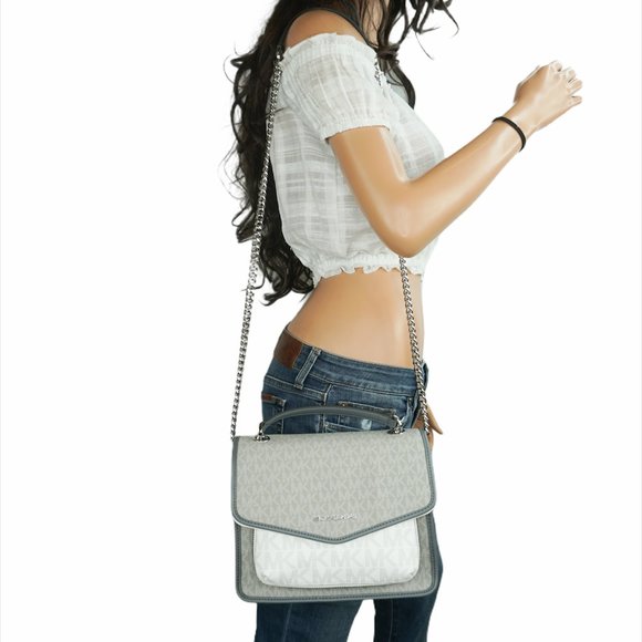 Michael Kors Regina M Flap Shoulder Bag MK Grey - Picture 3 of 12